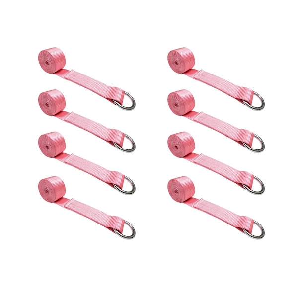2" x 10' Lasso Strap w/ O Ring Auto Tie Down Wheel Lift Tow Truck Trailer Pink, 8PK